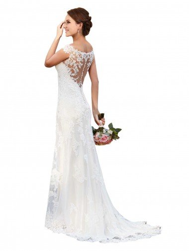 Illusion Bateau Neckline Fit and Flare Lace Wedding Dress Sydney