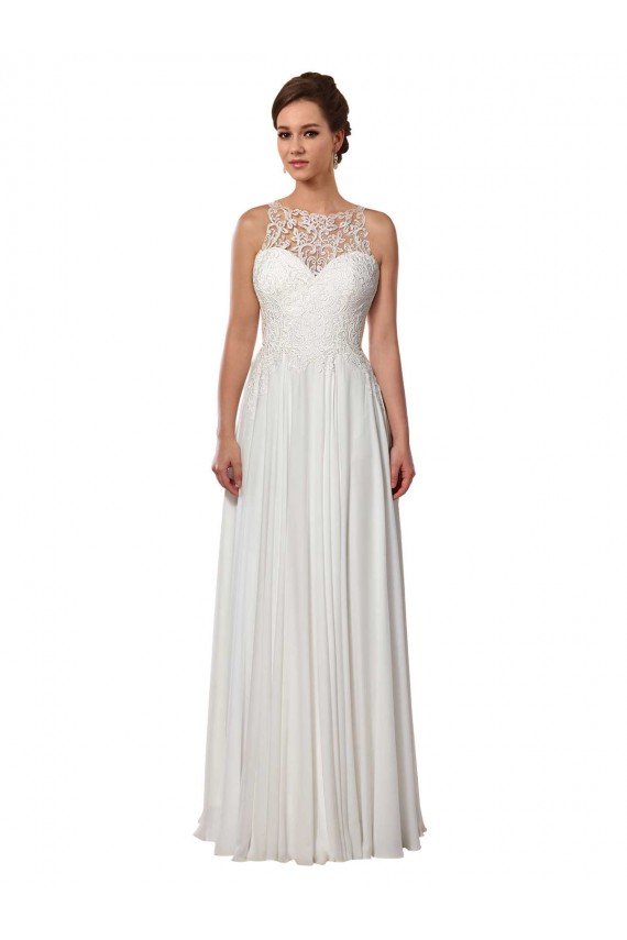 Shop Illusion Neck A-Line Chiffon Beach Wedding Dress with Lace Halter Neckline Sydney