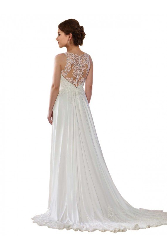 Shop Illusion Neck A-Line Chiffon Beach Wedding Dress with Lace Halter Neckline Sydney