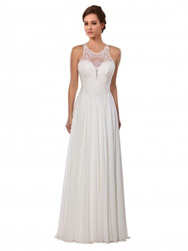 Shop Illusion Neck A-Line Lace and Chiffon Beach Wedding Dress Sydney