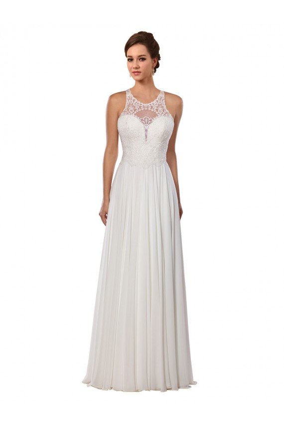 Shop Illusion Neck A-Line Lace and Chiffon Beach Wedding Dress Sydney