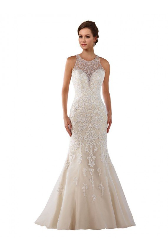 High Neck Mermaid Lace Wedding Dress with Illusion Back Sydney
