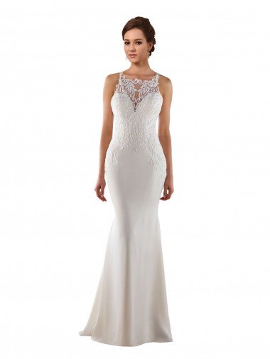 Modern High Neck Sheath Wedding Dress with Lace Bodice Sydney
