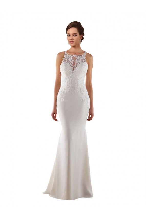 Modern High Neck Sheath Wedding Dress with Lace Bodice Sydney
