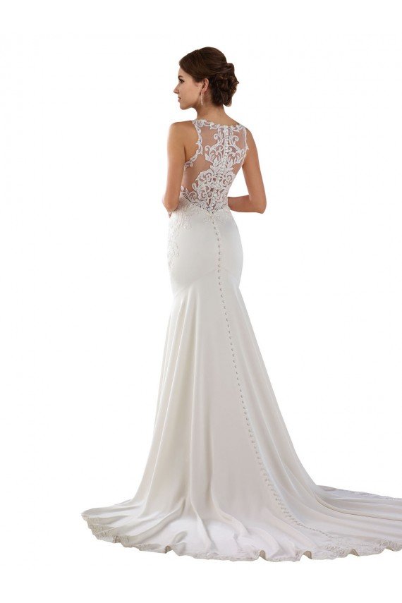 Modern High Neck Sheath Wedding Dress with Lace Bodice Sydney