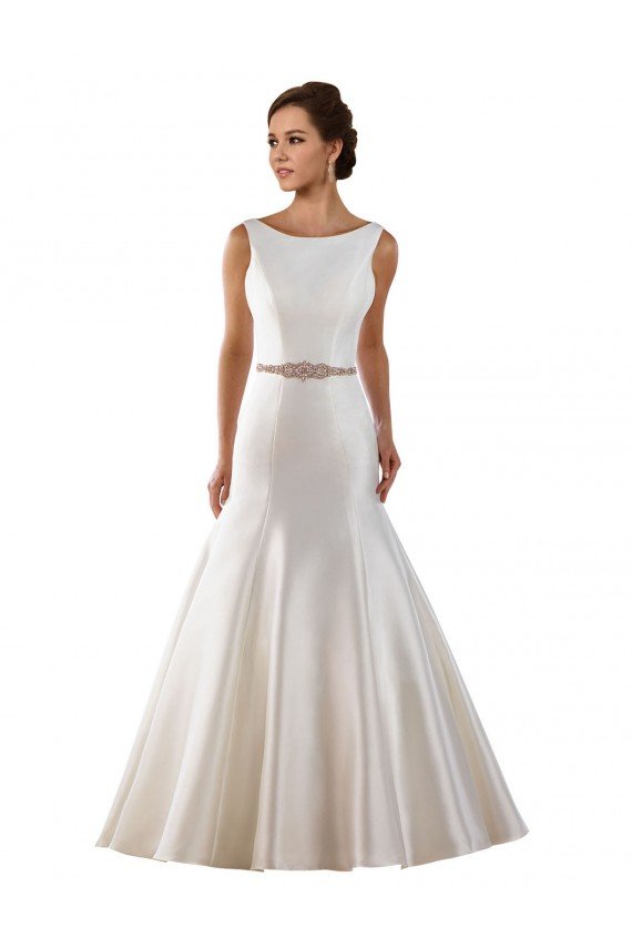 Modern Boat Neck Mermaid Satin Wedding Dress with Deep V-Back Sydney