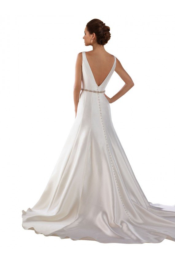 Modern Boat Neck Mermaid Satin Wedding Dress with Deep V-Back Sydney