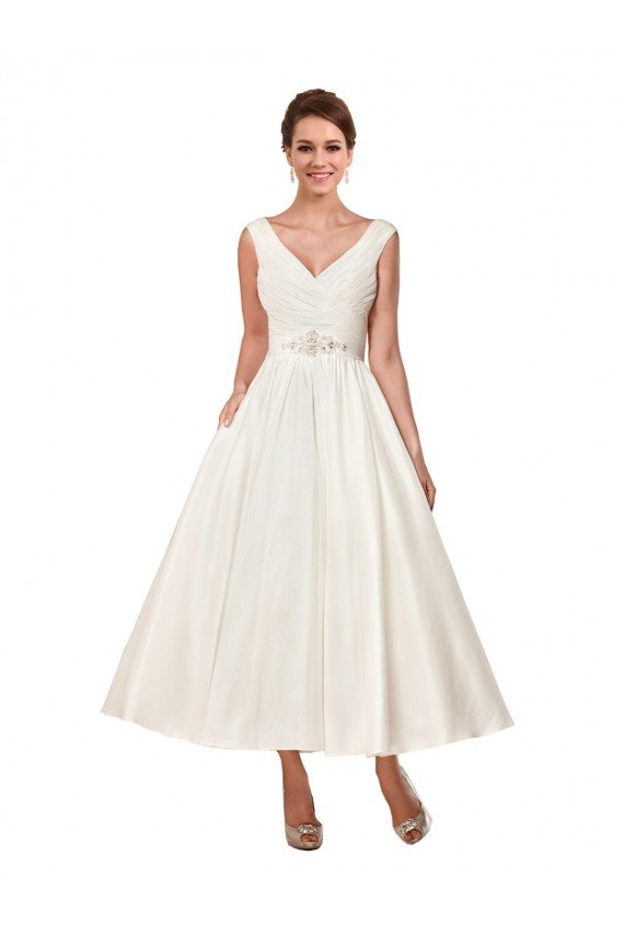 Shop V-Neck A-Line Short Ankle Length Satin Wedding Dress Sydney