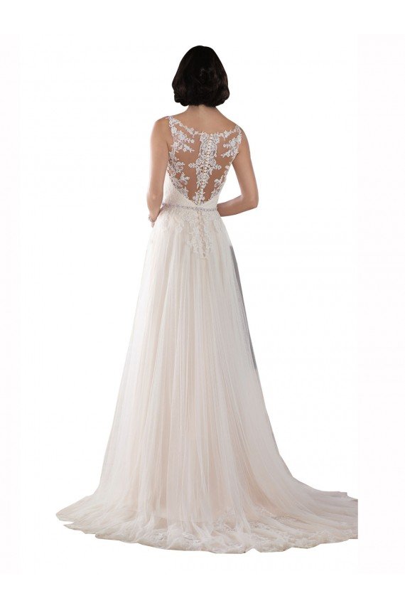 Shop High Lace Neck Illusion Back Tulle Boho Wedding Dress Sydney