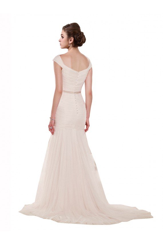 Cap Sleeves Off the Shoulder Ruched Mermaid Tulle Beach Wedding Dress Sydney