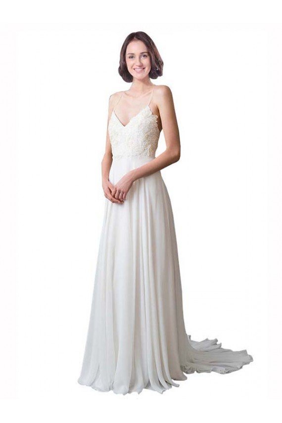 Spaghetti Straps V-Neck A-Line Chiffon Beach Wedding Dress Sydney