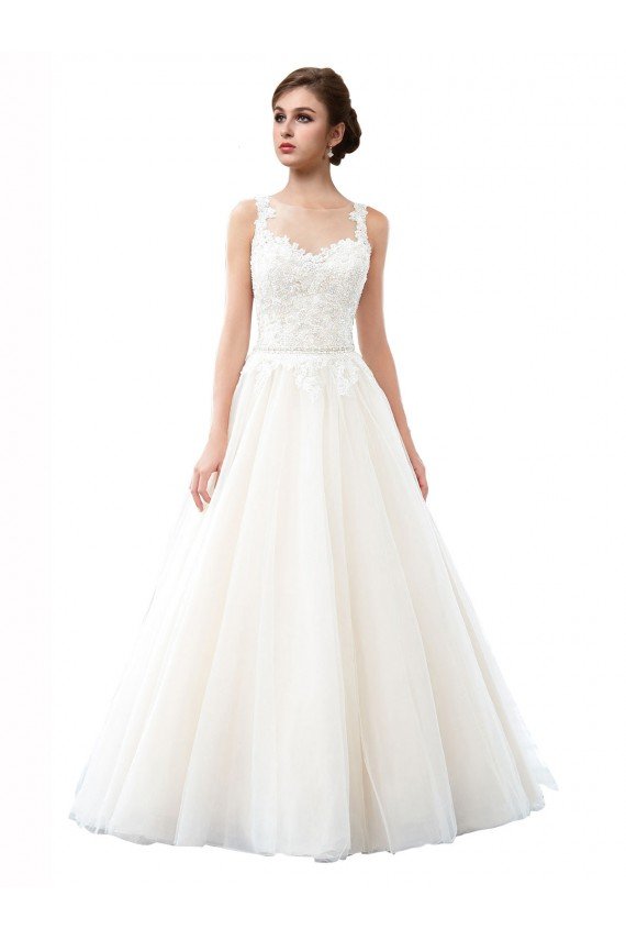 Shop Illusion Neck A-Line Tulle Beach Wedding Dress with Lace Bodice Sydney
