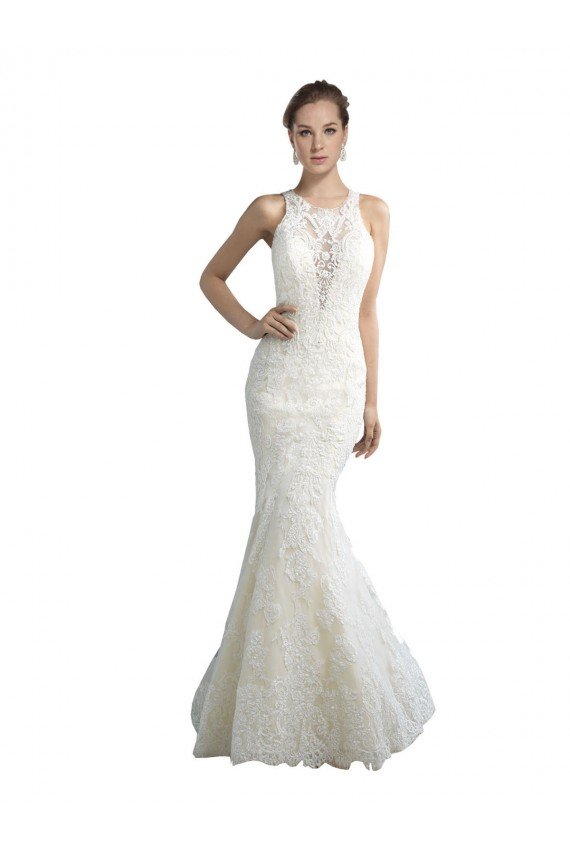 Shop Deep Illusion Neck Mermaid Tulle Beach Wedding Dress with All Over Lace Sydney