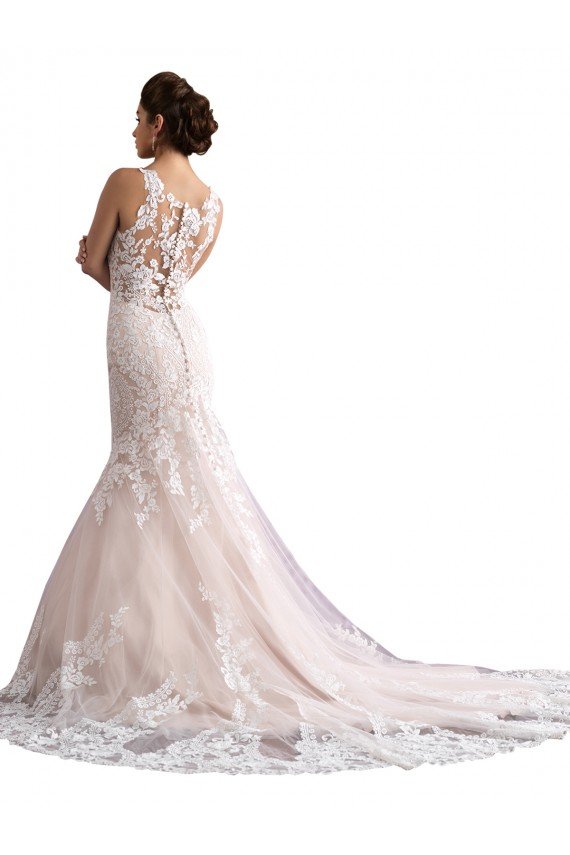 Shop Illusion Neck Fit and Flare Tulle Wedding Dress with All Over Lace Sydney