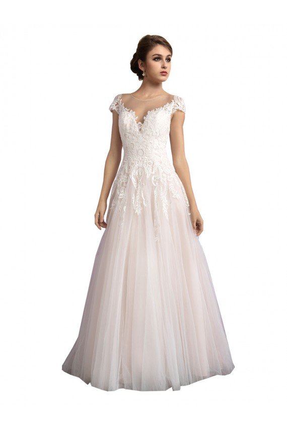 Shop Illusion Cap Sleeves A-Line Tulle Beach Wedding Dress with Lace Bodice Sydney