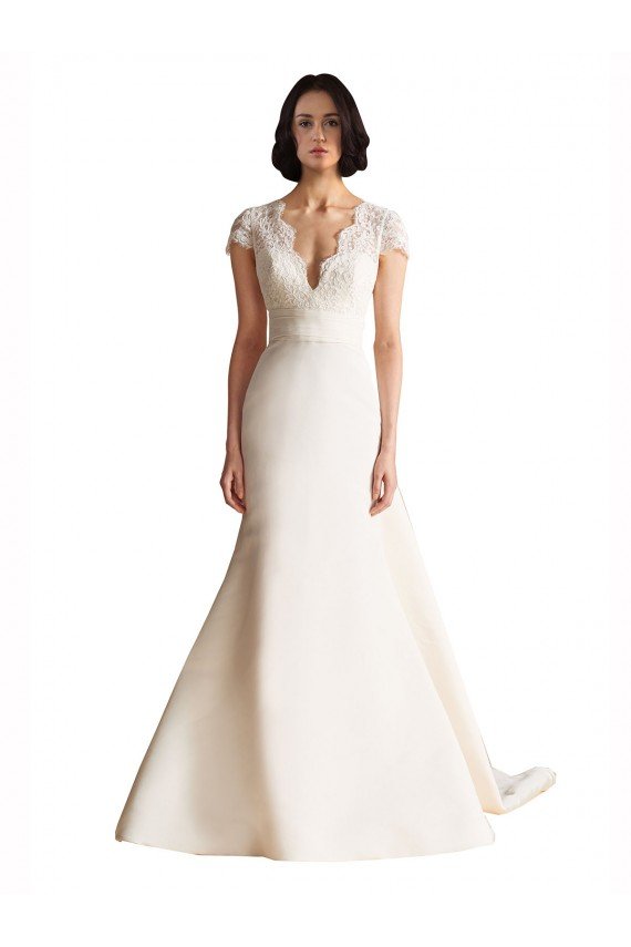 Shop V-Neck Lace Bodice A-Line Satin Wedding Dress with Keyhole Back Sydney