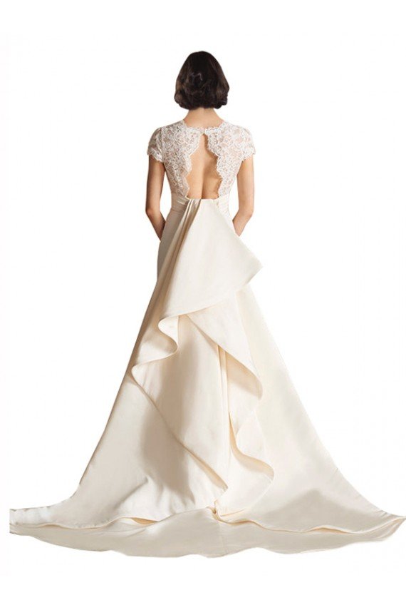 Shop V-Neck Lace Bodice A-Line Satin Wedding Dress with Keyhole Back Sydney