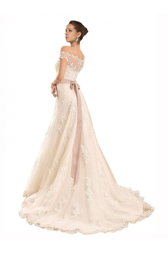 Shop Off the Shoulder Illusion Back A-Line Lace Beach Wedding Dress Sydney