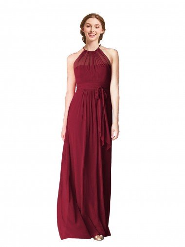 Shop Halter Neck Chiffon Bridesmaid Dress with Shirred Bodice Sydney