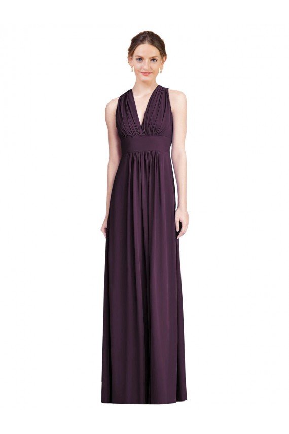 Long Chiffon V-Neck Bridesmaid Dress with Shirred Bodice Sydney