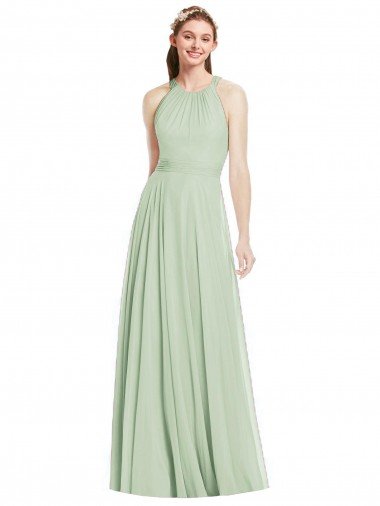 Shop Open Back Halter Chiffon Bridesmaid Dress with Flowy Bow Sydney