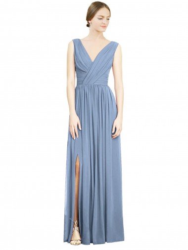 Shop Sleeveless Draped Chiffon Maxi Bridesmaid Dress with Front Slit Sydney