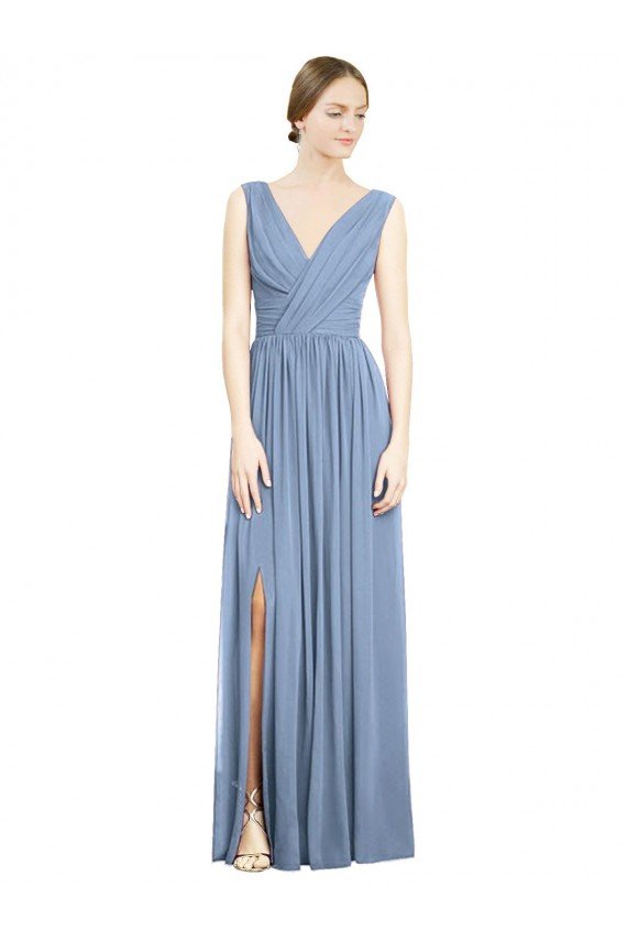 Shop Sleeveless Draped Chiffon Maxi Bridesmaid Dress with Front Slit Sydney