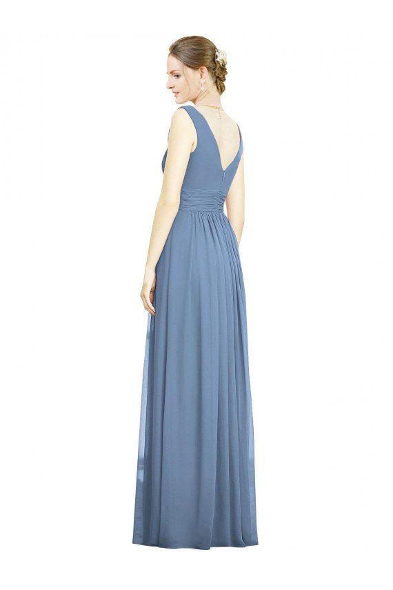 Shop Sleeveless Draped Chiffon Maxi Bridesmaid Dress with Front Slit Sydney