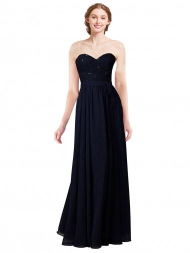 Shop Strapless Chiffon Bridesmaids Dress with a Beaded Lace Sweetheart Bodice Sydney