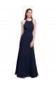 Shop High Halter Fit and Flare Long Chiffon Bridesmaid Dress / Prom Dress with Criss Cross Low Back Sydney
