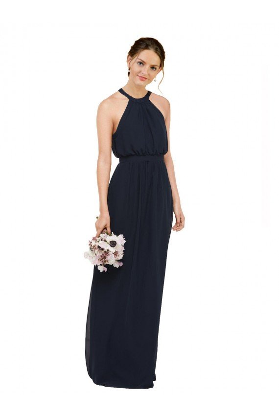 High Halter Neckline Chiffon Bridesmaid Dress with Slim Keyhole Back Sydney