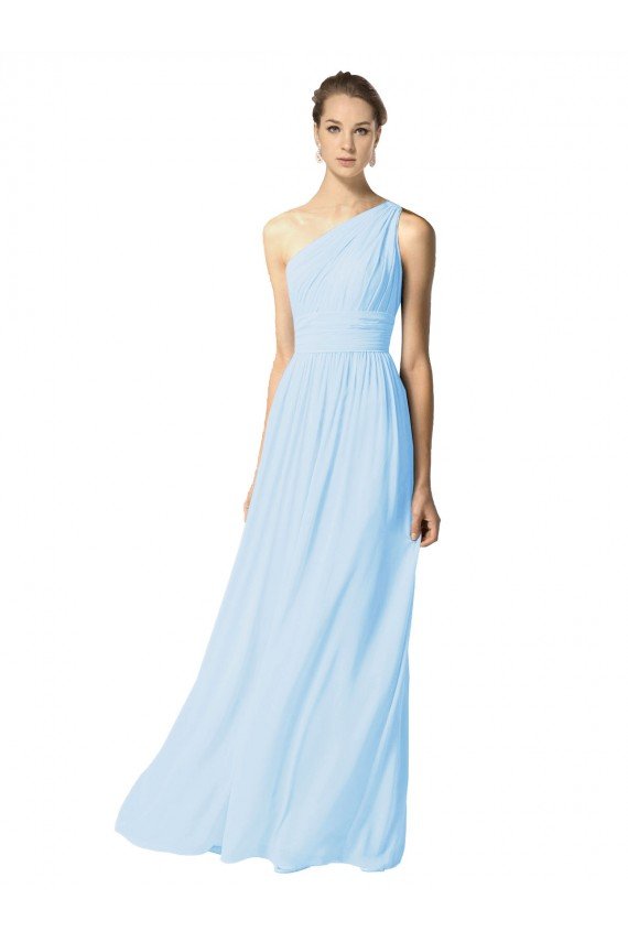 Shop One Shoulder Long Chiffon Bridesmaid Dress with Shirred Bodice and Front Keyhole Sydney