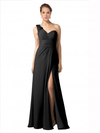 Sheer One Shoulder Chiffon A-Line Bridesmaid Dress with Slit Sydney