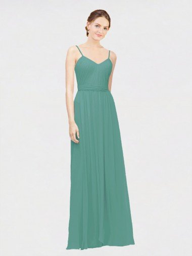Shop Rouched V-Neckline and Spaghetti Straps Long Chiffon Bridesmaid Dress Sydney