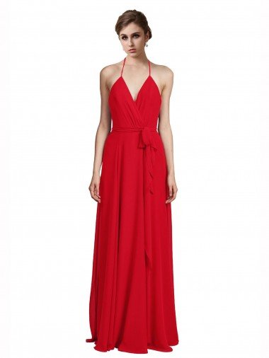 V-Neck Spaghetti Halter Strap Chiffon Bridesmaid Dress Sydney