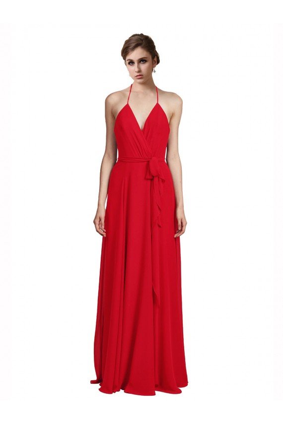 V-Neck Spaghetti Halter Strap Chiffon Bridesmaid Dress Sydney