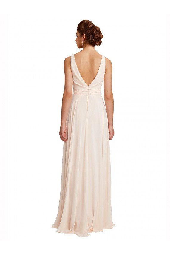 Shop High Neck Chiffon Bridesmaid Dress with Deep V-Back and Cascading Skirt Sydney
