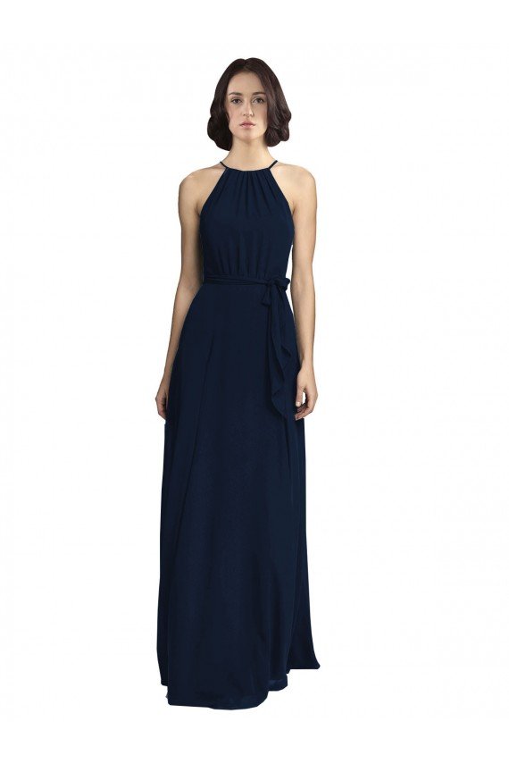 Shop High Neckline Floor Length Chiffon Bridesmaid Dress with Belt Sydney