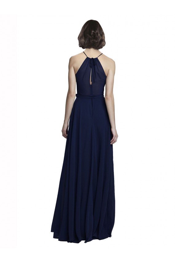 Shop High Neckline Floor Length Chiffon Bridesmaid Dress with Belt Sydney