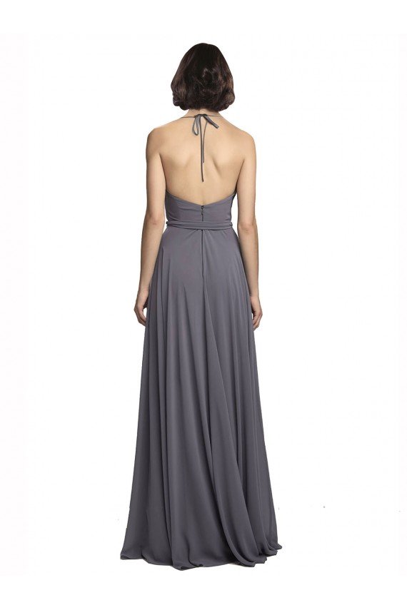 Spaghetti Strap Long Chiffon Bridesmaids Dress with Halter Cowl Neck Sydney