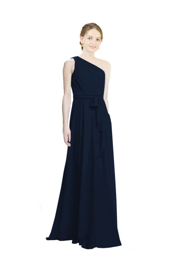 Long Chiffon Bridesmaid Dress with One Shoulder Neckline And Belt Sydney