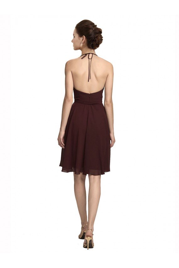 Shop Short Knee Length Chiffon Bridesmaids Dress with Halter Cowl Neck Sydney