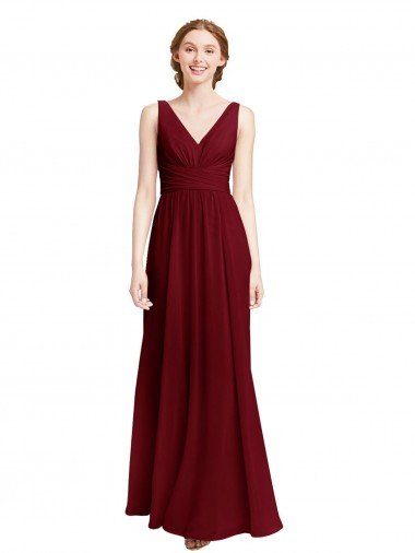 Shop Long Chiffon V-Neck Bridesmaids Dress with Double Strap Sydney