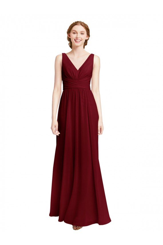 Shop Long Chiffon V-Neck Bridesmaids Dress with Double Strap Sydney