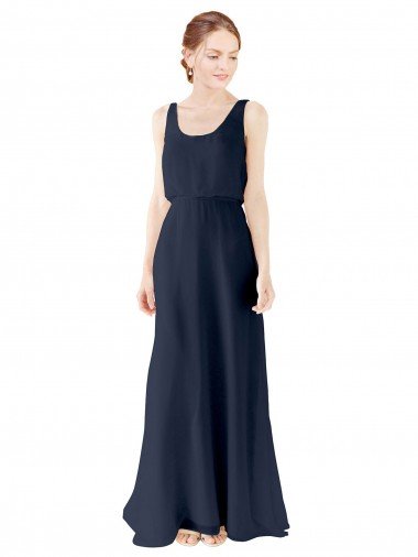 Scoop Neckline Fitted Long Chiffon Bridesmaid Dress Open Back Sydney
