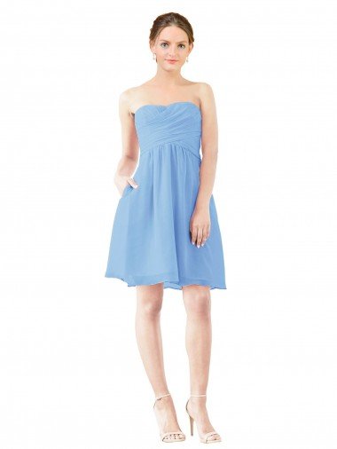 Shop Short Knee Length Chiffon Cocktail Bridesmaid Dress with Twisted Strapless Sweetheart Neckline Sydney