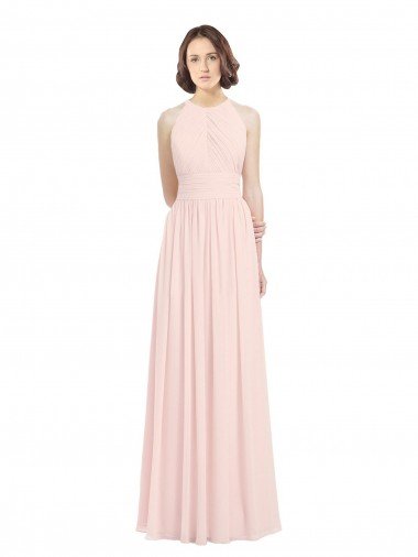 Shop Sleeveless Chiffon High Neck Bridesmaid Dress with Diagonal Pleats Sydney