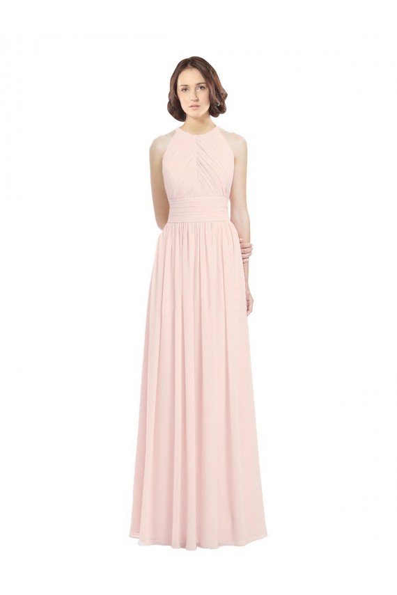 Shop Sleeveless Chiffon High Neck Bridesmaid Dress with Diagonal Pleats Sydney