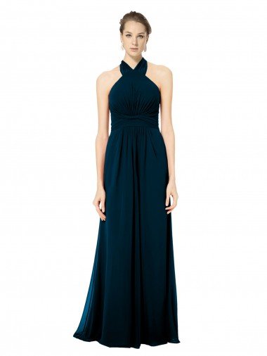 Keyhole Back Long Chiffon Halter Dress with Halter Straps Cross Neck Sydney