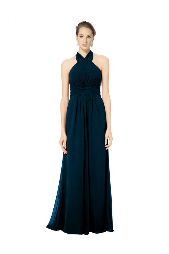 Keyhole Back Long Chiffon Halter Dress with Halter Straps Cross Neck Sydney